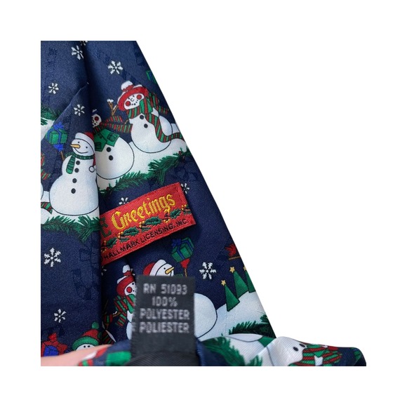 Hallmark Yule Tie Greetings Snowman Christmas Holiday‎ Novelty Print Tie MMG - Picture 7 of 8